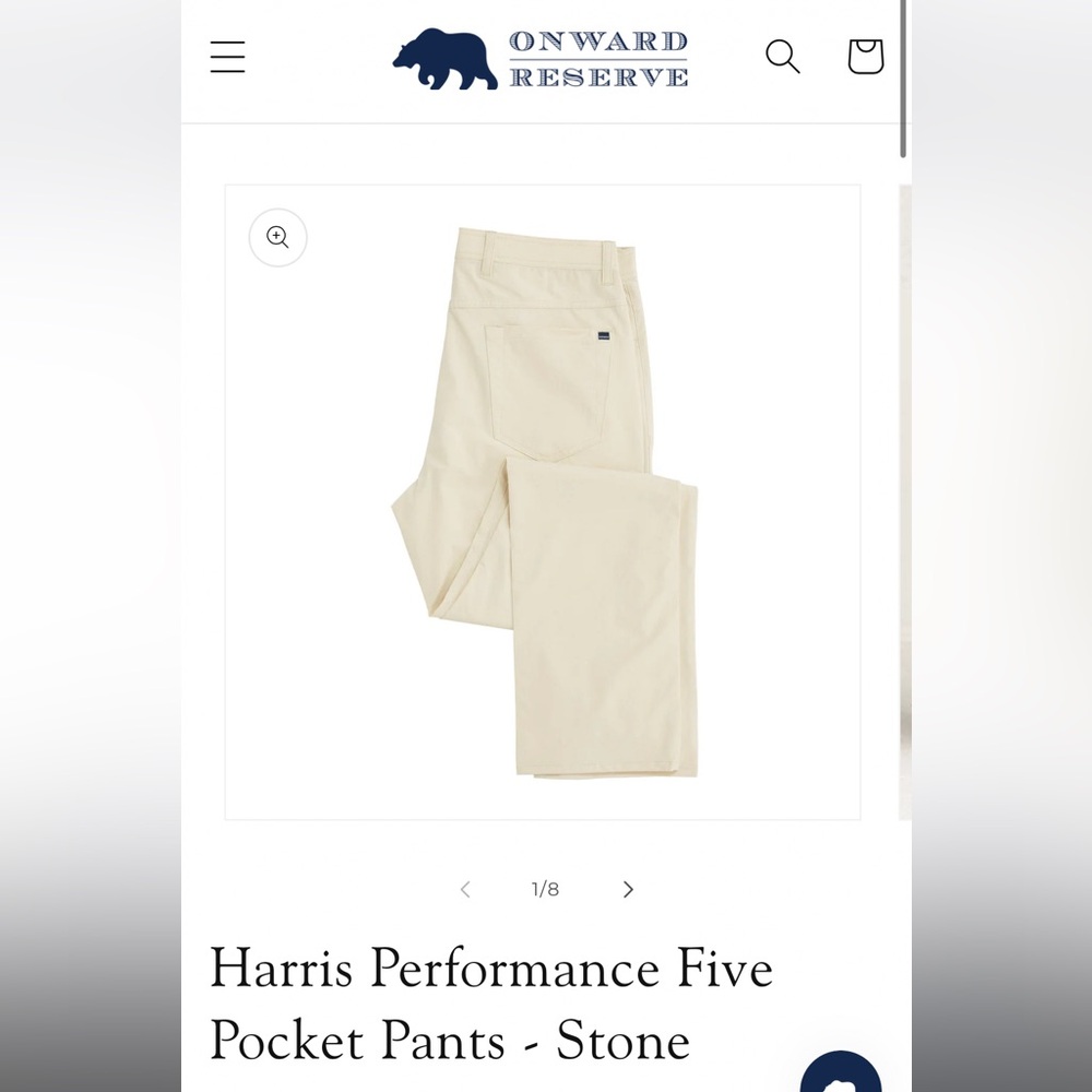 Men’s Onward Reserve Harris Performance Five Pocket Pants- Stone